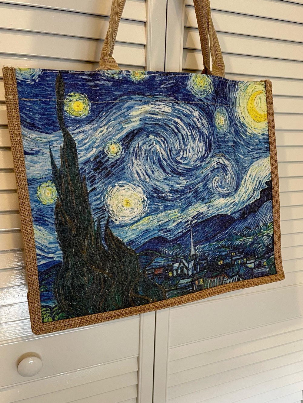 Starry Night Tote Bag Burlap Large Travel Artsy Vincent Van Gogh